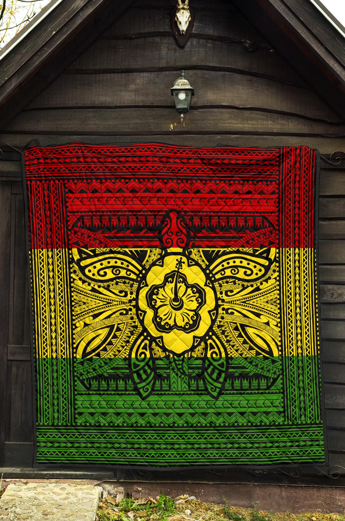 Hawaii Polyensian Kanaka Flag Turtle Premium Quilt - Polynesian Pride