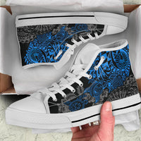 Tahiti Polynesian High Top Shoes - Blue Turtle Hibiscus Flowing - Polynesian Pride