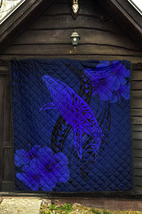 Hawaii Whale Swim Poly Blue Premium Quilt - Polynesian Pride
