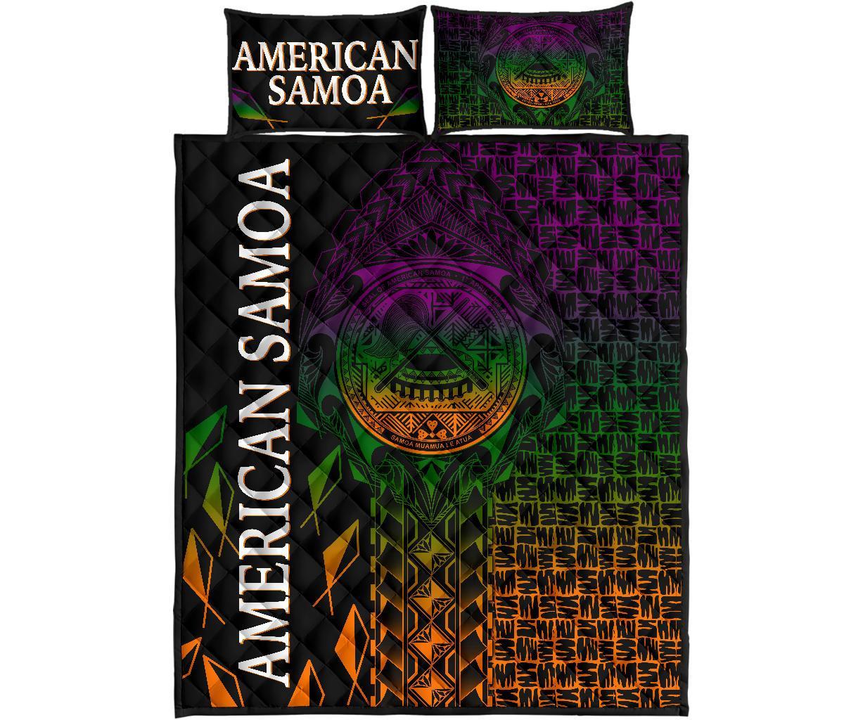 American Samoa Quilt Bed Set - AS Seal Rocket Style - Polynesian Pride