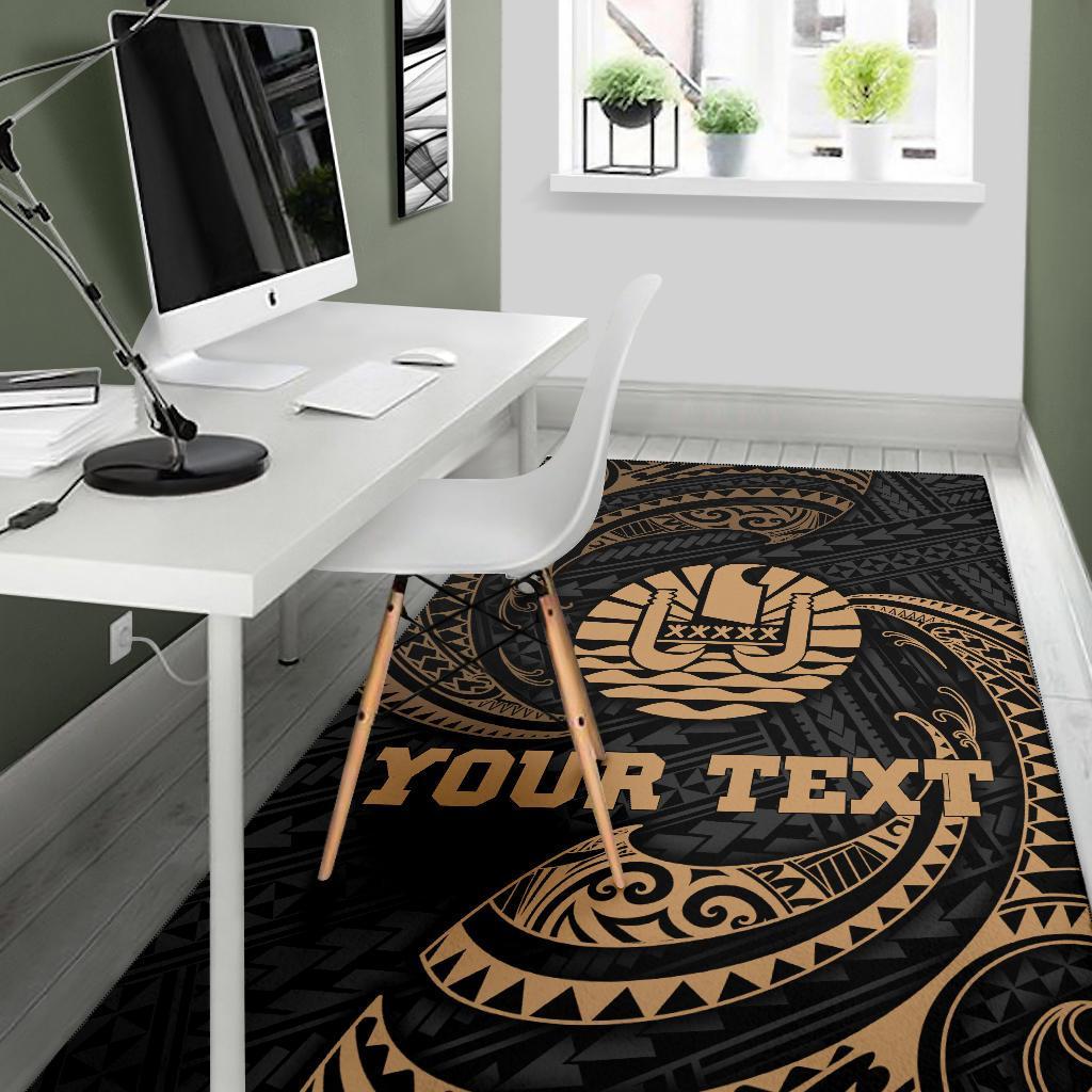Tahiti Polynesian Custom Personalised Area Rug - Gold Tribal Wave - Polynesian Pride