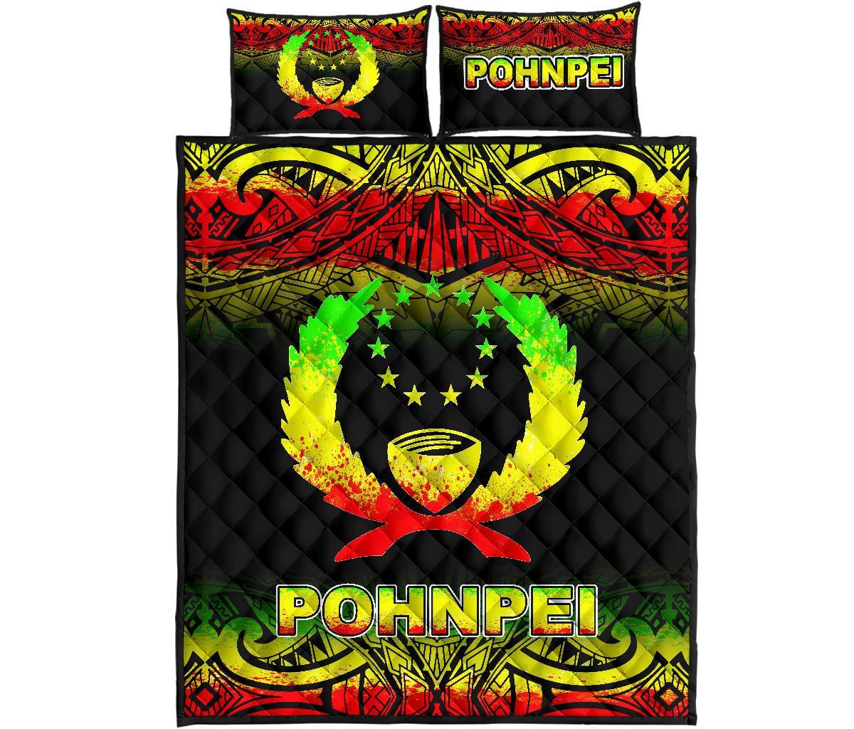 Pohnpei Quilt Bed Set - Pohnpei Flag Fog Style Reggae Version Art - Polynesian Pride