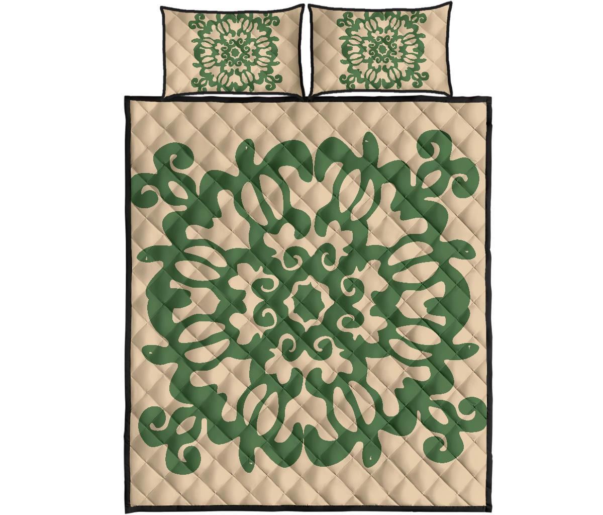 Hawaiian Quilt Turtle Pattern New Gold Quilt Bed Set - Skin Style - AH Gold - Polynesian Pride