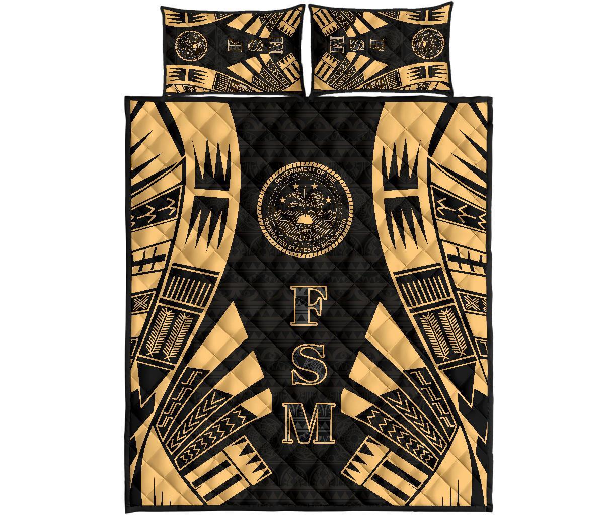 Federated States of Micronesia Quilt Bed Set - Federated States of Micronesia Seal Polynesian Yellow Tattoo Style Yellow - Polynesian Pride