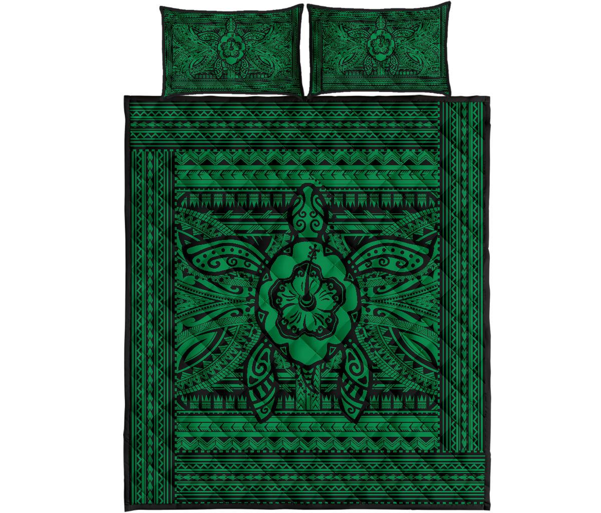 Hawaii Polyensian Turtle Quilt Bed Set Green Green - Polynesian Pride