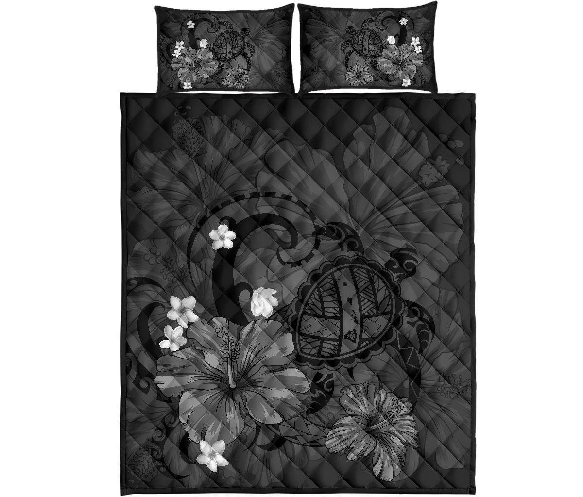 Hawaii Turtle Poly Tribal Quilt Bed Set - Gray Gray - Polynesian Pride