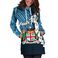 Fiji Polynesian Custom Personalised Hoodie Dress - Tribal Wave Tattoo Flag Style - Polynesian Pride