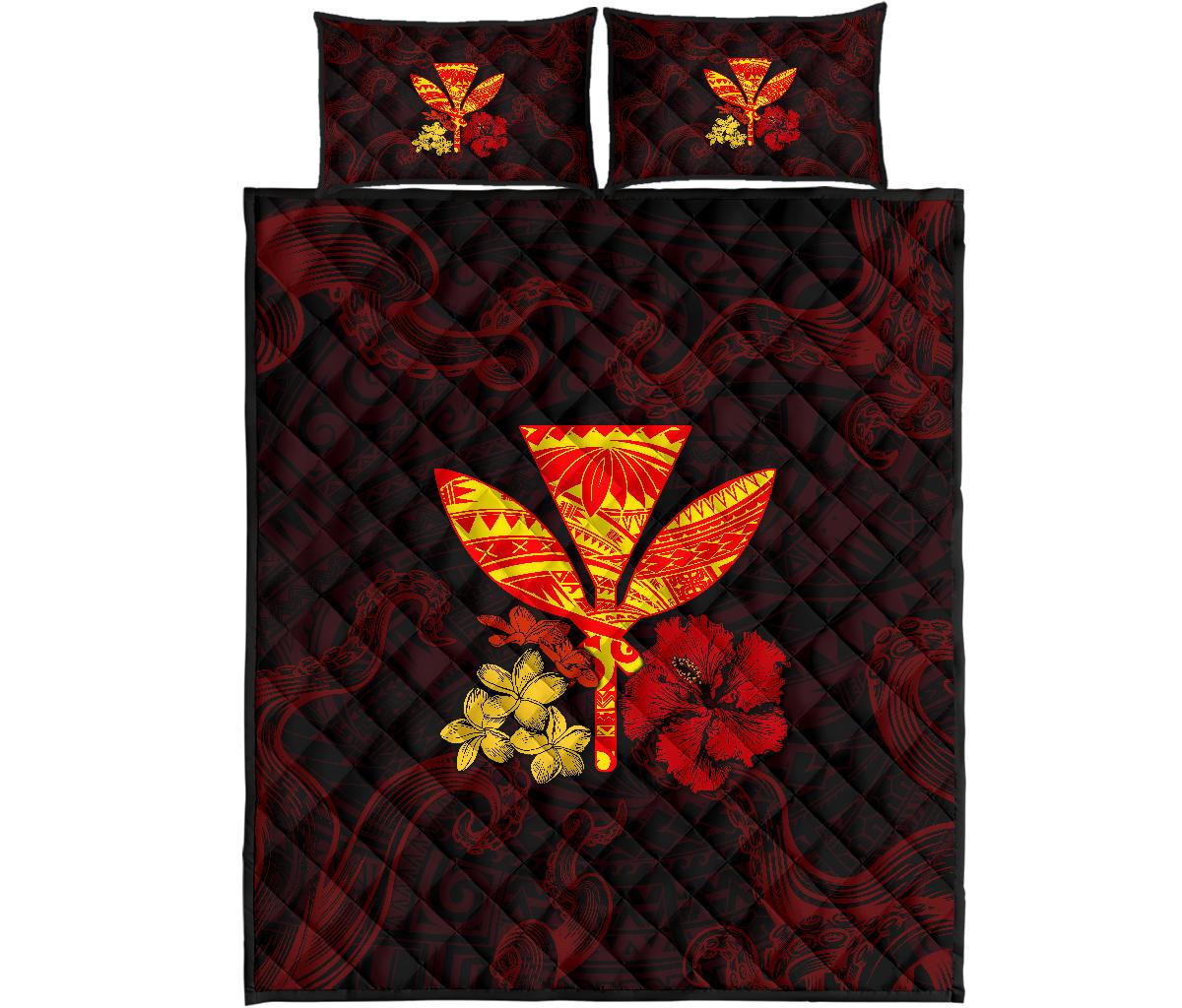 Polynesian Kanaka Maoli Flower Quilt Bed Set Red - Polynesian Pride