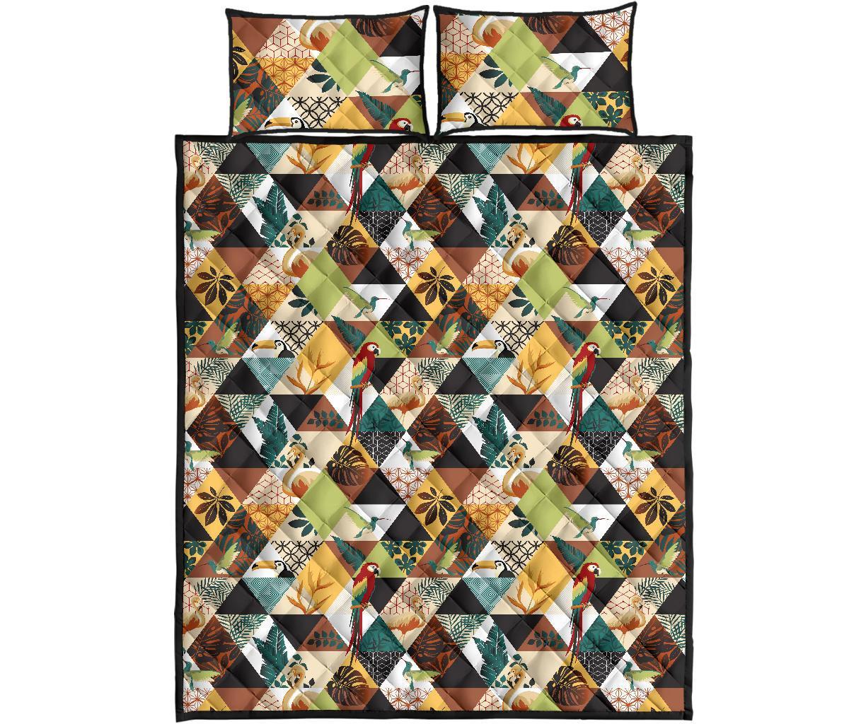 Hawaii Quilt Bed Set Tropical Jungle Parrots And Flamingos Pattern AH - Polynesian Pride