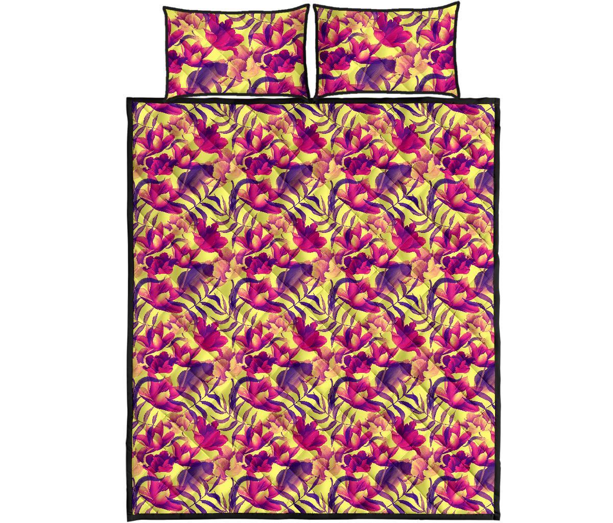 Hawaii Quilt Bed Set Seamless Tropical Flower Plant Pattern Background AH - Polynesian Pride