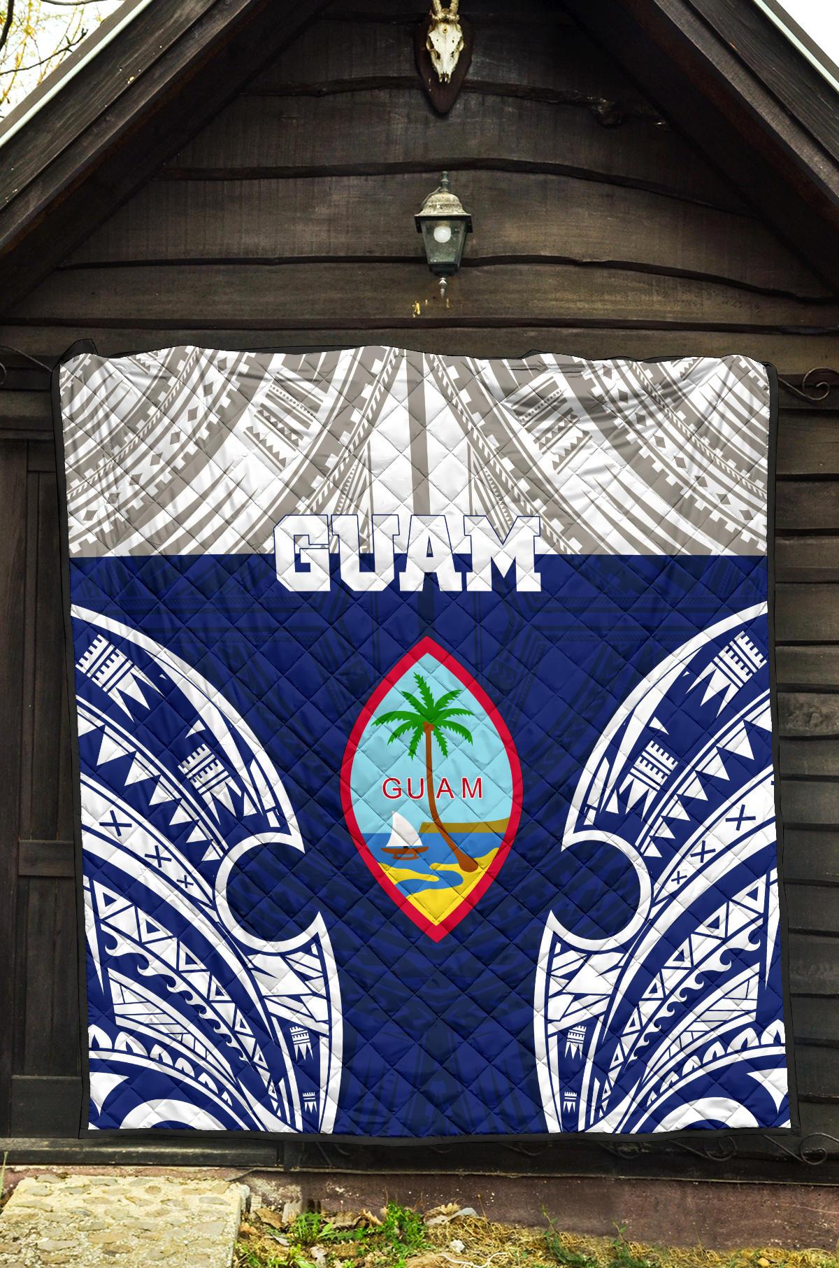 Guam Polynesian Premium Quilt - Pattern With Seal Blue Version - Polynesian Pride