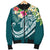 Guam Polynesian Men's Bomber Jacket - Summer Plumeria (Turquoise) - Polynesian Pride