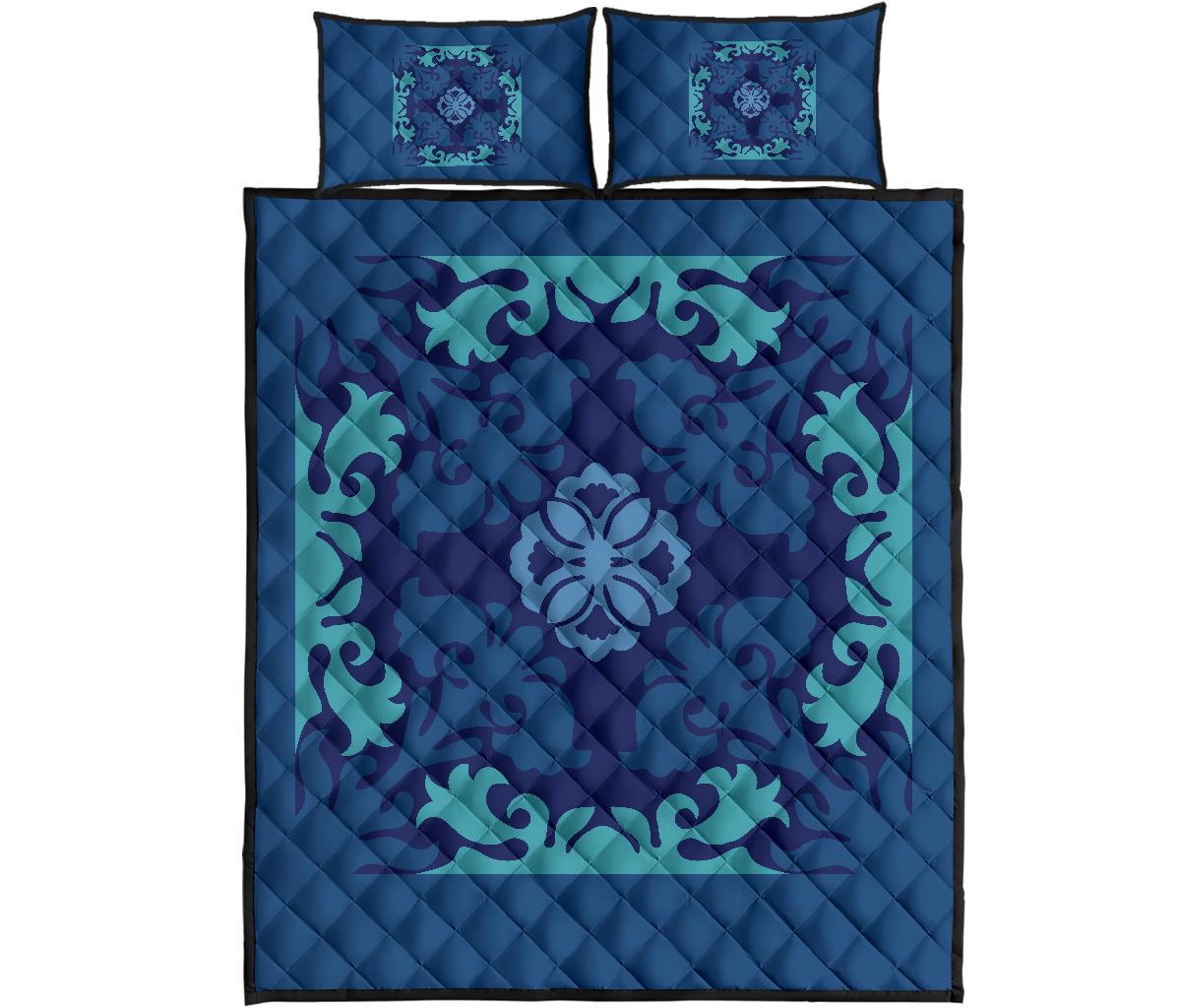 Hawaiian Quilt Bed Set Royal Pattern - Dark Blue Blue - Polynesian Pride