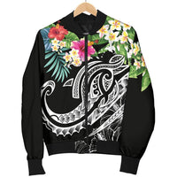 Papua New Guinea Polynesian Men's Bomber Jacket - Summer Plumeria (Black) - Polynesian Pride