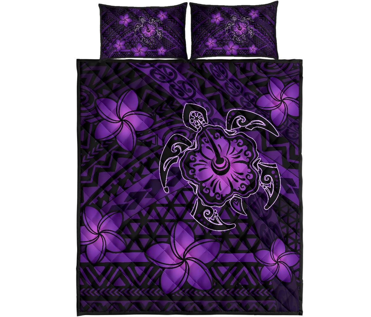 Hawaii Mix Polynesian Turtle Plumeria Quilt Bed Set - AH - Nick Style - Purple Art - Polynesian Pride