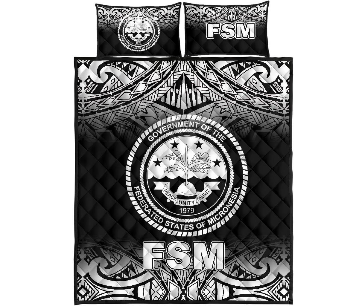 Federated States of Micronesia Quilt Bed Set - Federated States of Micronesia Flag Black Fog Style Black - Polynesian Pride