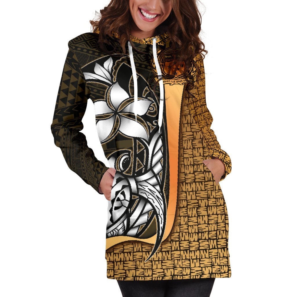 Samoa Polynesian Women's Hoodie Dress Gold - Turtle With Hook - Polynesian Pride