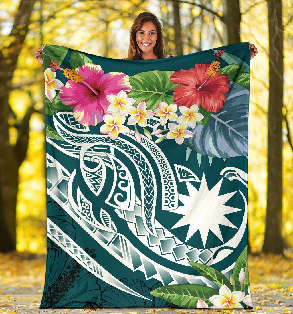 Nauru Polynesian Premium Blanket - Summer Plumeria (Turquoise) - Polynesian Pride
