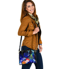 Guam Custom Personalised Shoulder Handbag - Humpback Whale with Tropical Flowers (Blue) - Polynesian Pride