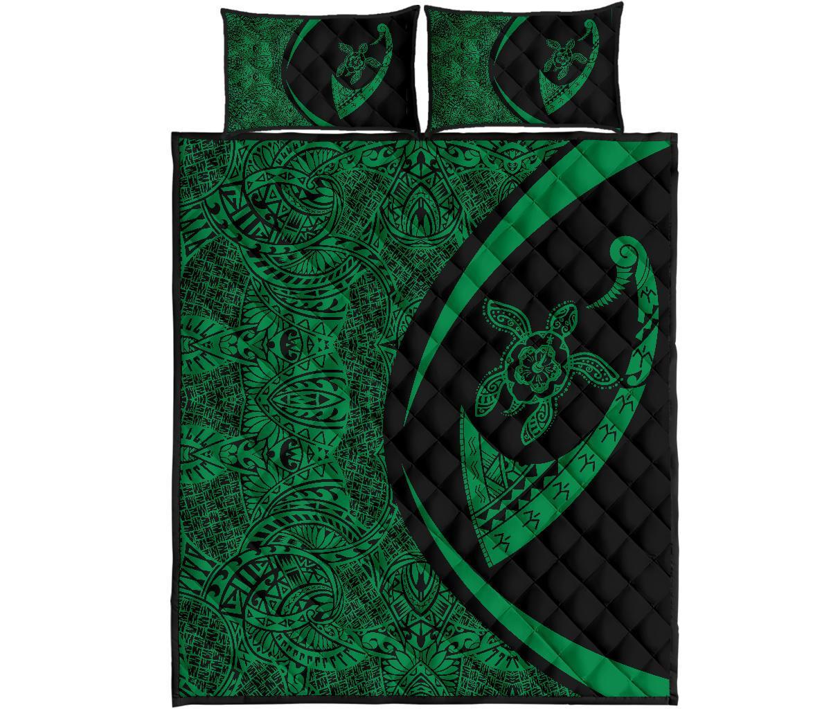 Hawaii Turtle Fish Hook Polynesian Quilt Bed Set Green - Circle Style Green - Polynesian Pride