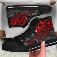 Polynesian Hawaii (Kanaka Maoli) High Top Shoes - Red Hibiscus Turtle Flowing - Polynesian Pride