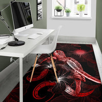 Marshall Islands Polynesian Area Rugs - Turtle With Blooming Hibiscus Red - Polynesian Pride