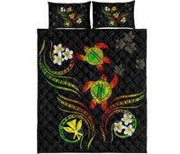 Hawaii Kanaka Turtle Plumeria Polynesian Quilt Bed Set - Royal - AH - Polynesian Pride