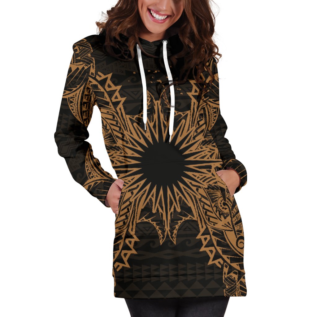 Marshall Islands Polynesian Hoodie Dress Map Gold - Polynesian Pride