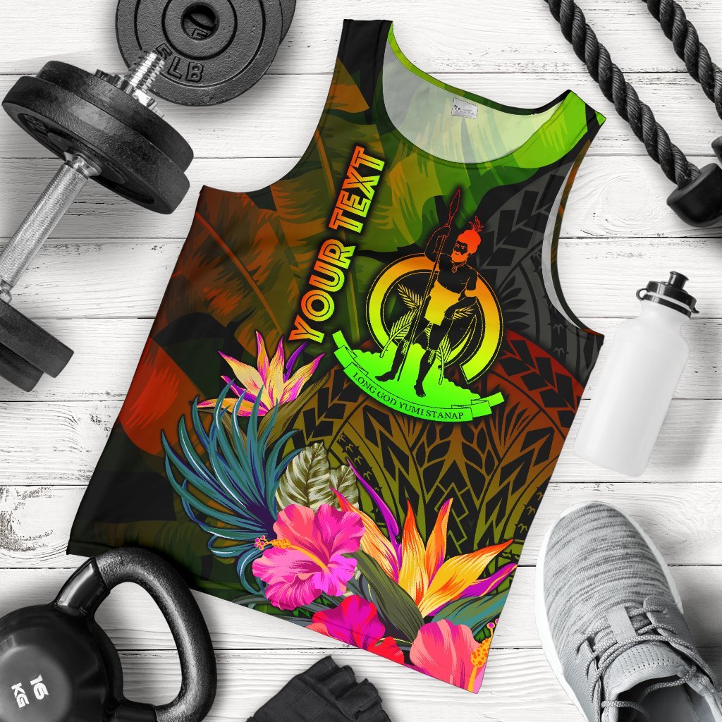 Vanuatu Polynesian Personalised Men's Tank Top - Hibiscus and Banana Leaves Reggae - Polynesian Pride
