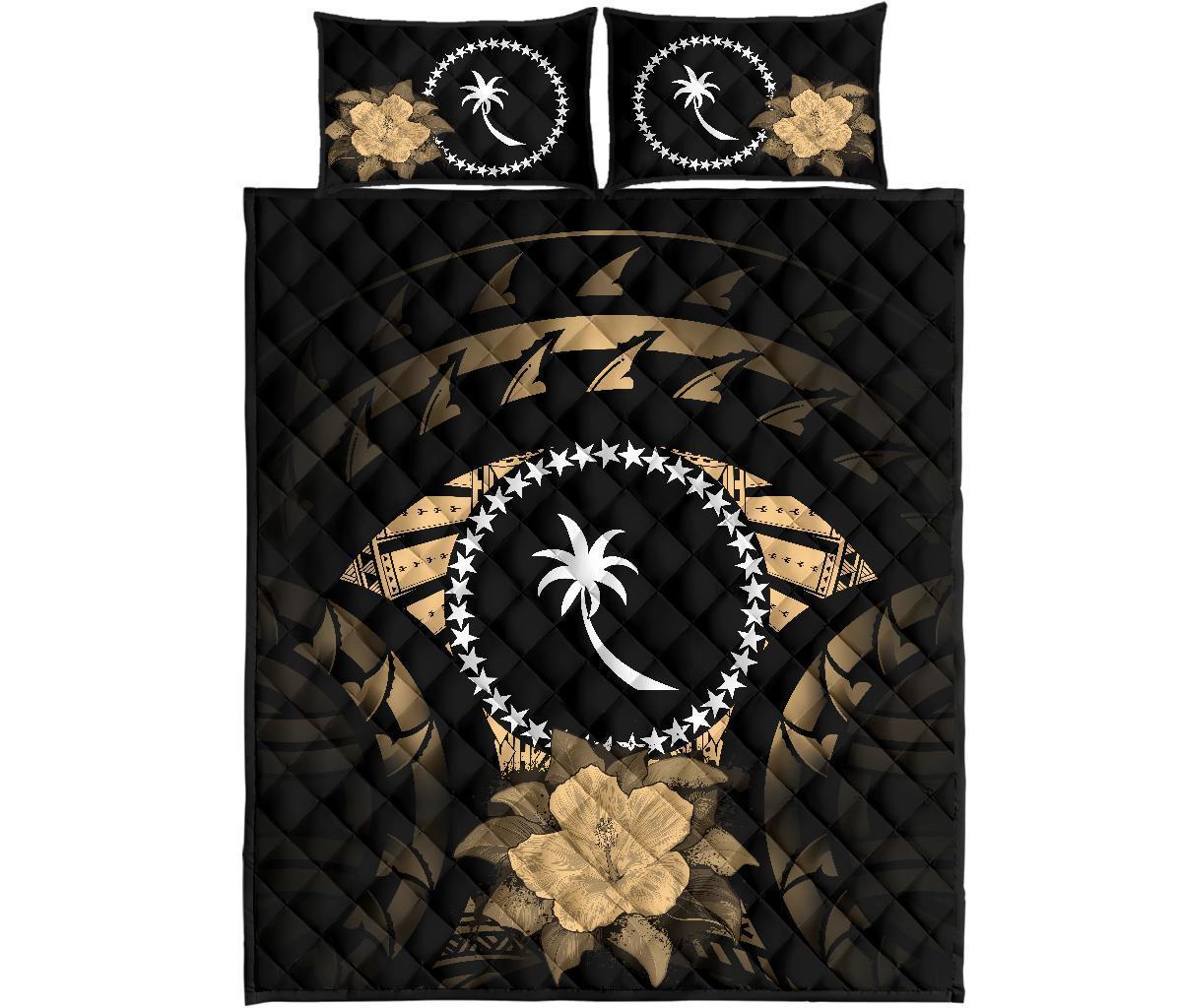 Chuuk Polynesian Quilt Bed Set Hibiscus Gold - Polynesian Pride