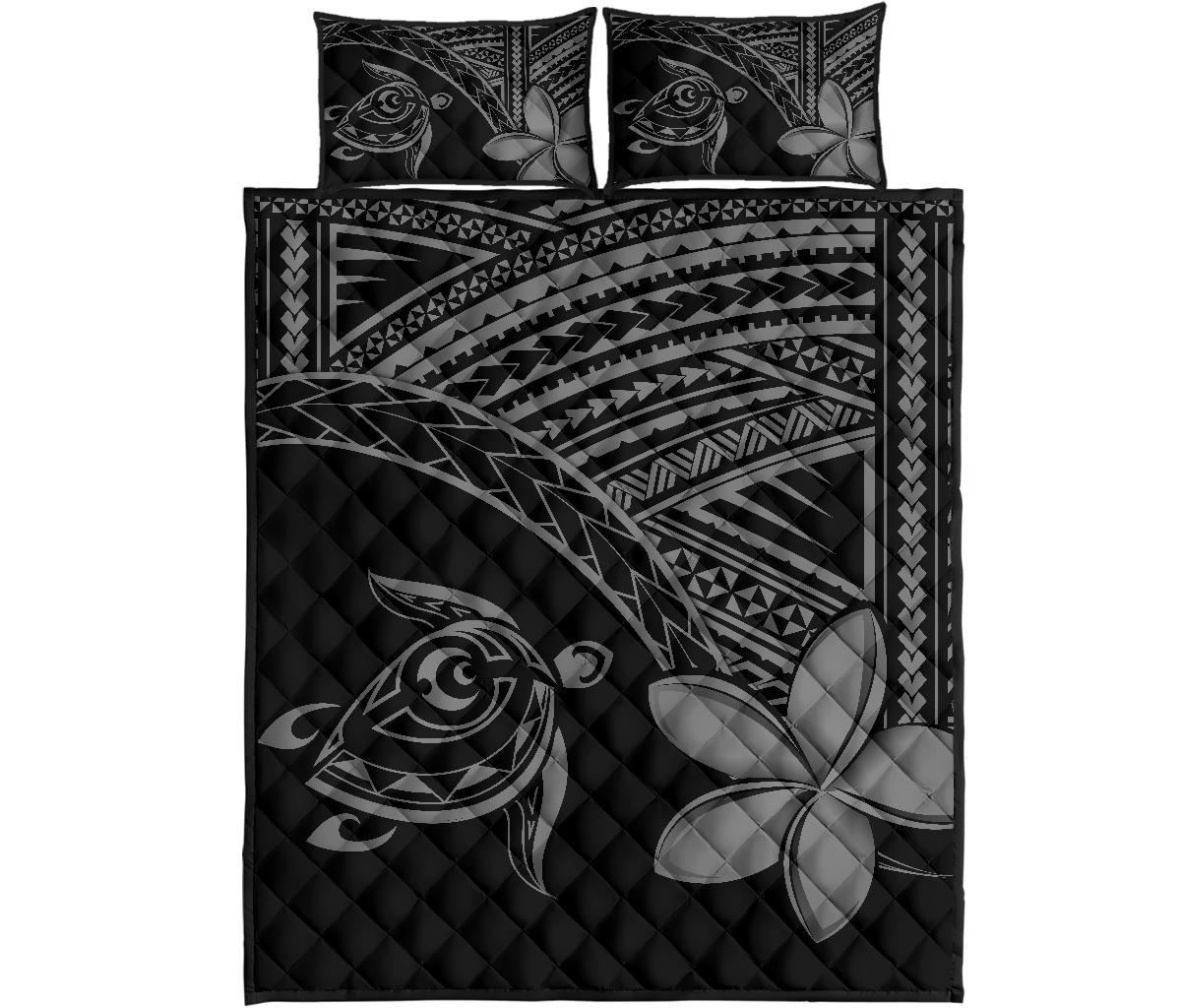 Hawaiian Turtle Plumeria Polynesian Quilt Bedding Set Gray Gray - Polynesian Pride