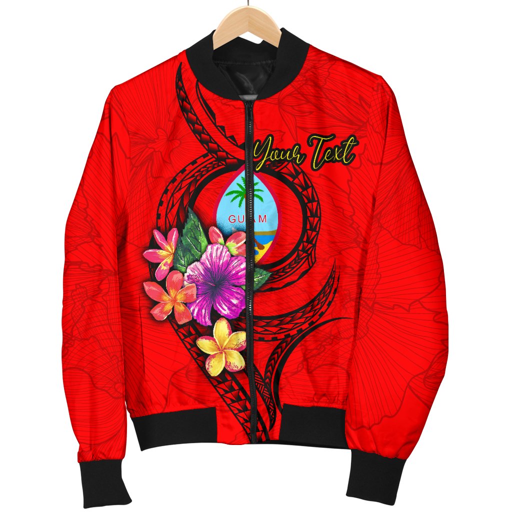 Guam Polynesian Custom Personalised Men's Bomber Jacket - Floral With Seal Red - Polynesian Pride