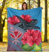 Hawaii Turtle Hibiscus Kanaka Pink Style - Premium Blanket AH - Polynesian Pride