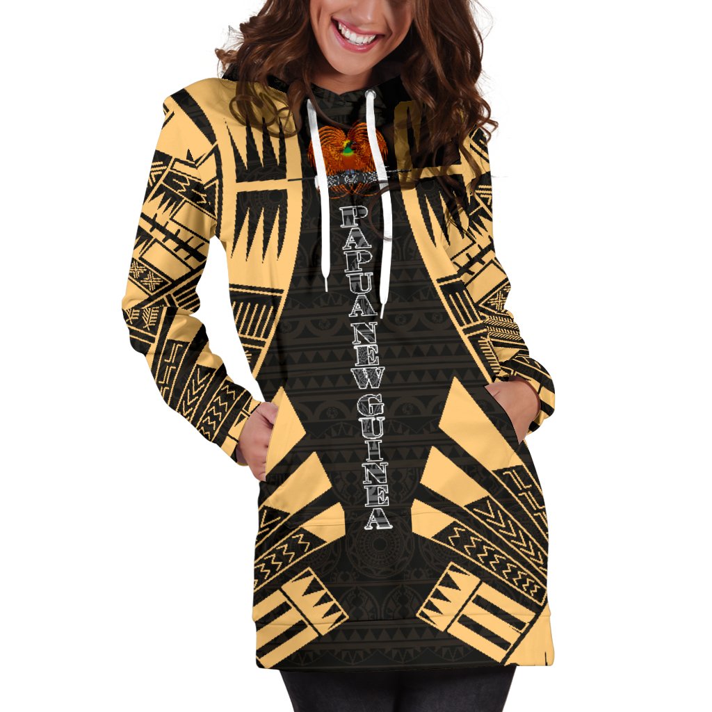 Papua New Guinea Hoodie Dress - Polynesian Tattoo Gold - Polynesian Pride