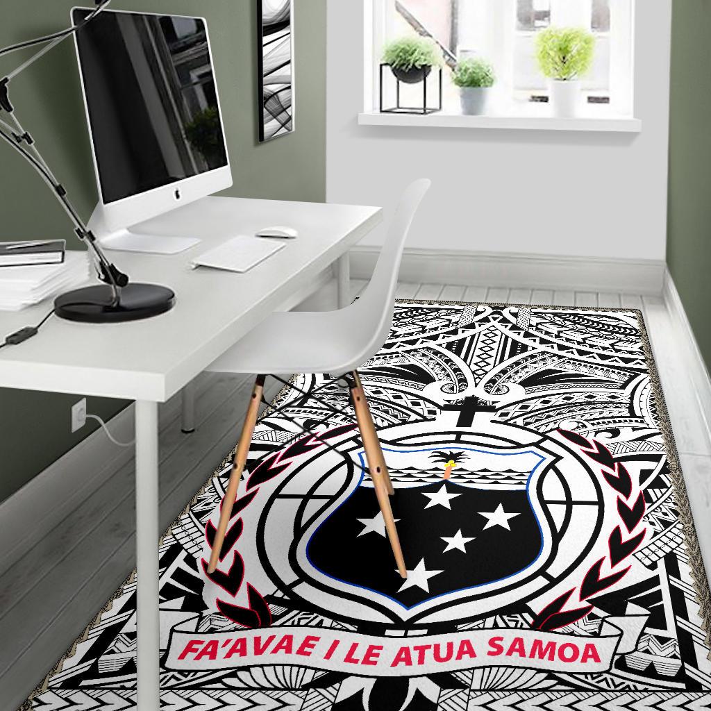 Samoa Area Rug, Samoa Coat Of Arm - Polynesian Tattoo White And Black - Polynesian Pride