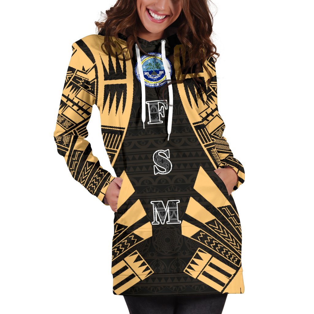 Federated States of Micronesia Hoodie Dress - Polynesian Tattoo Gold - Polynesian Pride