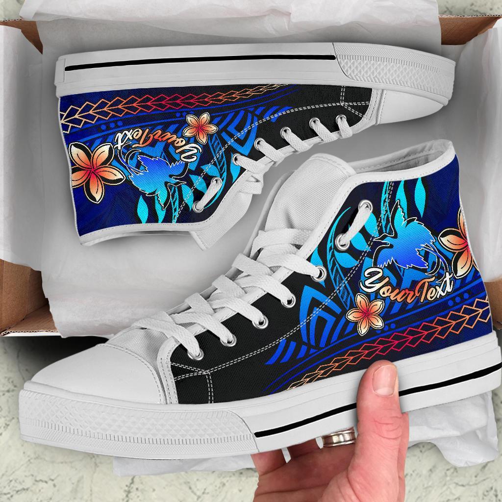 Papua New Guinea Custom Personalised High Top Shoes Blue - Vintage Tribal Mountain - Polynesian Pride