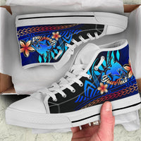 Papua New Guinea Custom Personalised High Top Shoes Blue - Vintage Tribal Mountain - Polynesian Pride