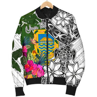 Tuvalu Custom Personalised Men's Bomber Jacket White - Turtle Plumeria Banana Leaf - Polynesian Pride