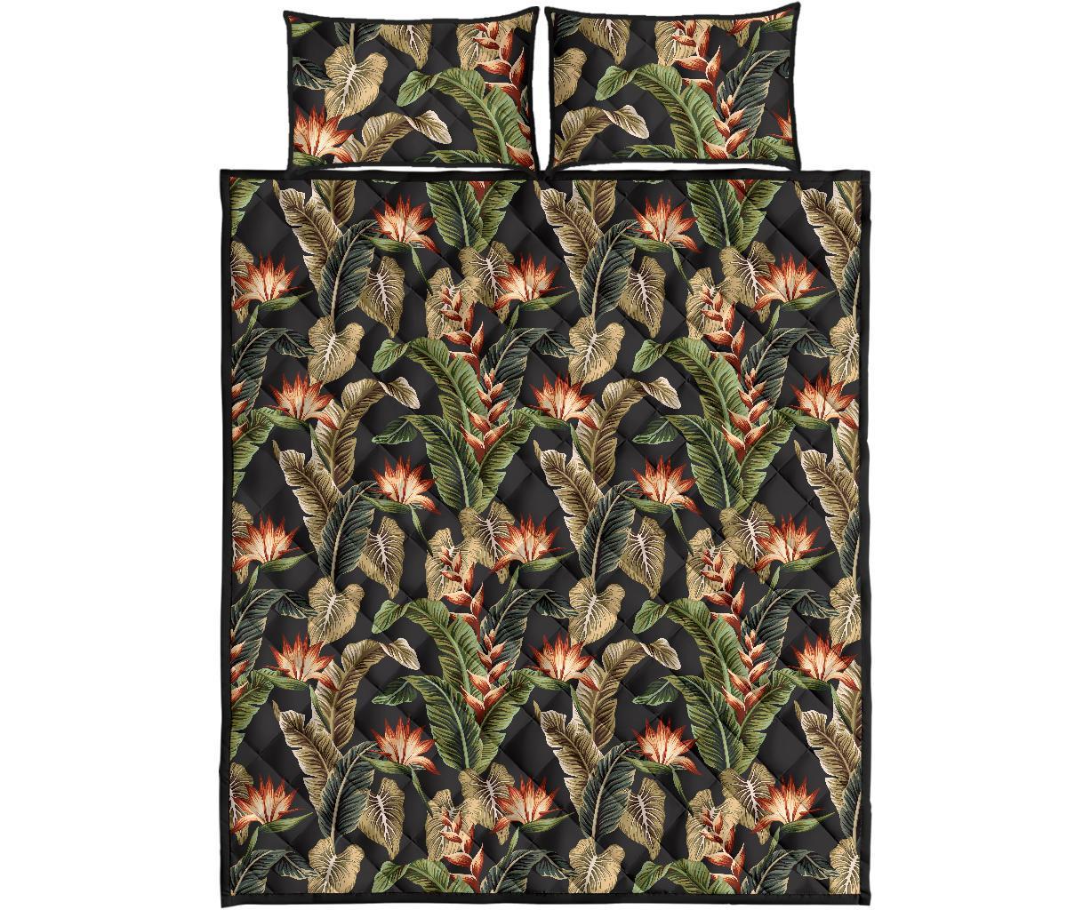 Hawaii Quilt Bed Set Tropical Floral Vintage Strelitzia Flower Banana Leaves AH - Polynesian Pride