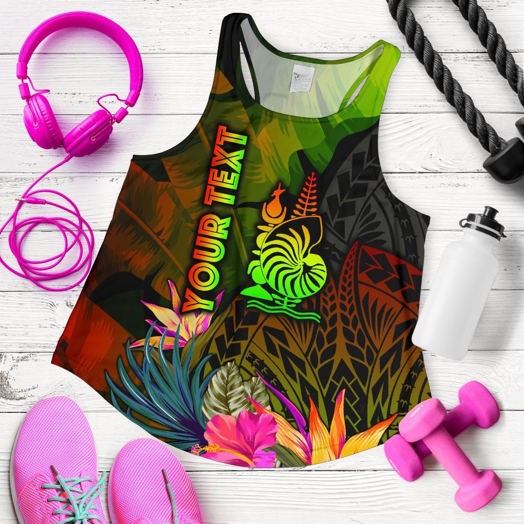 New Caledonia Polynesian Personalised Women's Racerback Tank - Hibiscus and Banana Leaves Art - Polynesian Pride
