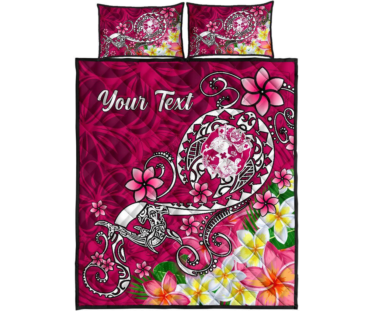 Tonga Custom Personalised Quilt Bed Set - Turtle Plumeria (Pink) - Polynesian Pride
