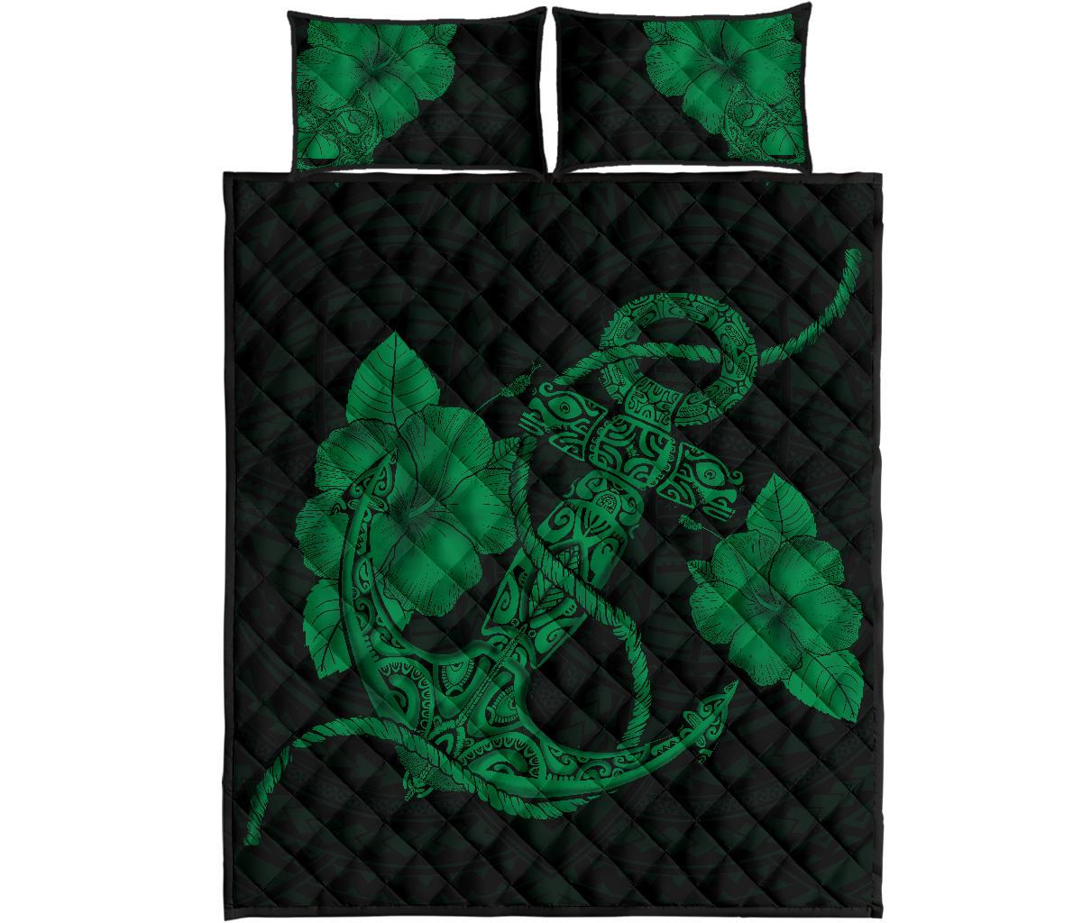 Anchor Poly Tribal Quilt Bed Set Green Green - Polynesian Pride