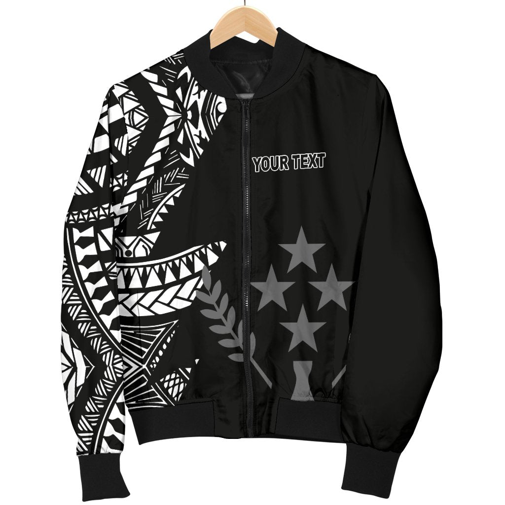 Kosrae Personalised Custom Men's Bomber Jacket - Micronesian Pattern Flash Black Black - Polynesian Pride