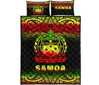 Samoa Quilt Bed Set - Samoa Coat Of Arms Polynesian Tattoo Black Fog Reggae Version Art - Polynesian Pride