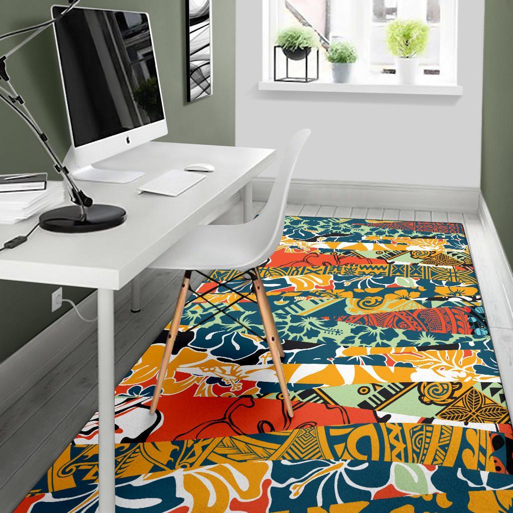Polynesian Area Rug - Colorful Hibiscus Flowers Pattern - Polynesian Pride