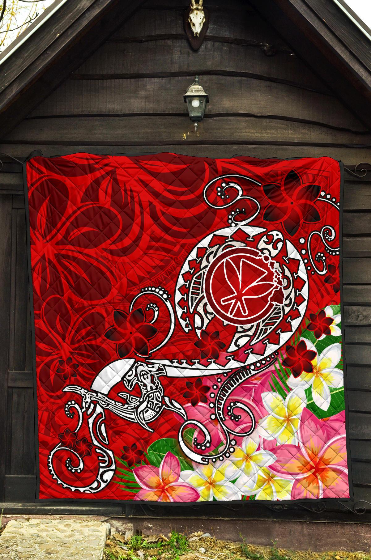 Hawaii Premium Quilt - Turtle Plumeria Polynesian Tattoo Red Color - Polynesian Pride