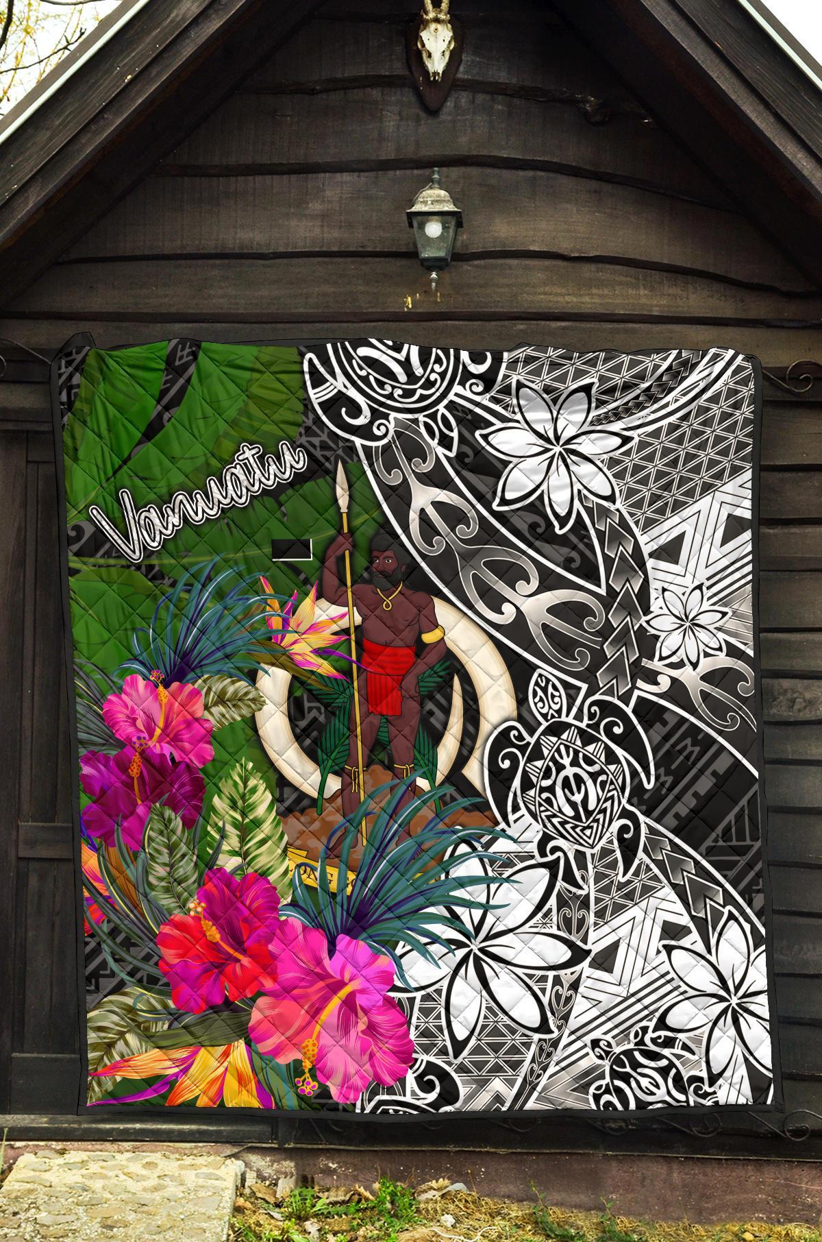 Vanuatu Premium Quilt - Turtle Plumeria Banana Leaf - Polynesian Pride