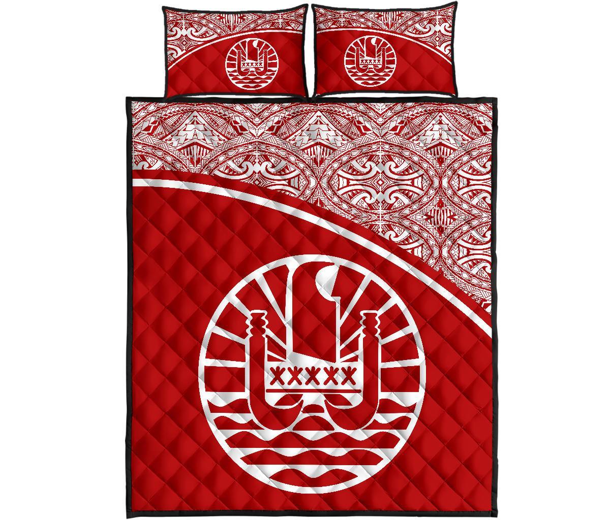 Tahiti Polynesian Quilt Bed Set - Tahiti Flag Red Curve Style Red - Polynesian Pride