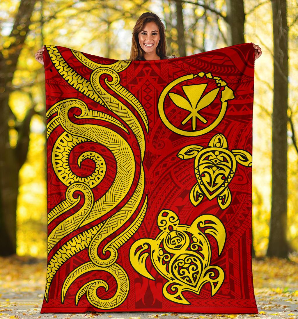 Polynesian Hawaii (Kanaka Maoli) Premium Blanket - Red Tentacle Turtle - Polynesian Pride